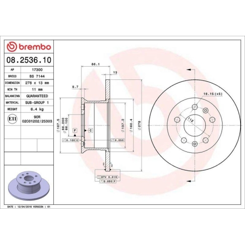 BREMBO Bremsscheibe PRIME LINE 08.2536.10