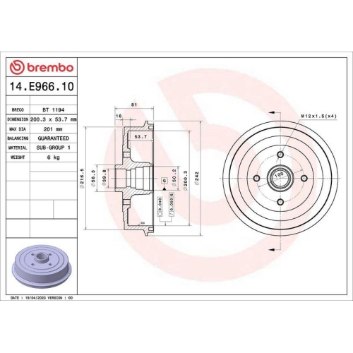 BREMBO Bremstrommel ESSENTIAL LINE 14.E966.10