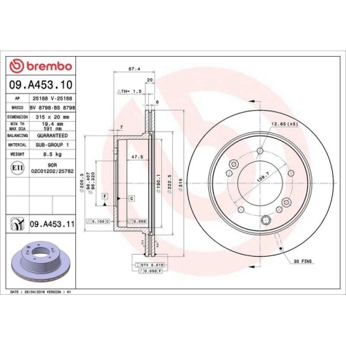 BREMBO Bremsscheibe PRIME LINE - UV Coated 09.A453.11