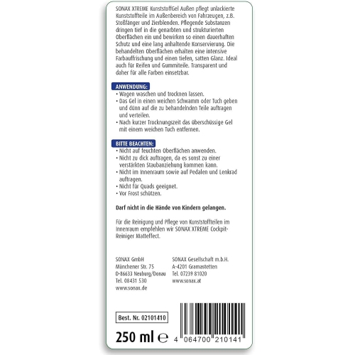 SONAX XTREME Kunststoffgel Außen NanoPro Kunststoffpflege farblos 250ml 02101410