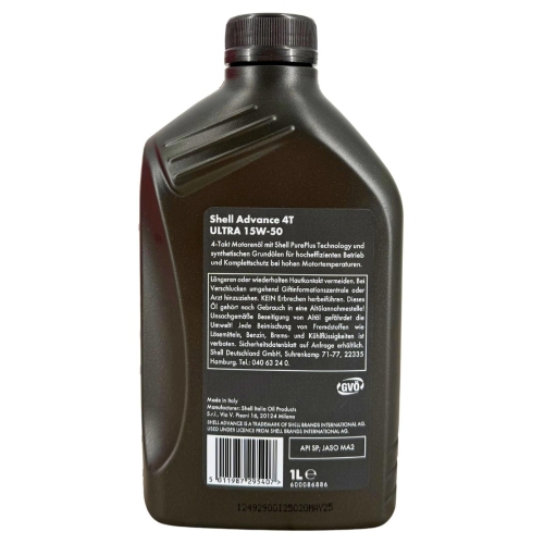 Motor&ouml;l Motoren&ouml;l Shell Advance 4T Ultra 15W-50 (SP/MA2) - 1 Liter 550075706