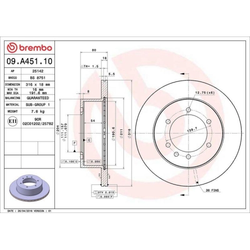 BREMBO Bremsscheibe PRIME LINE 09.A451.10