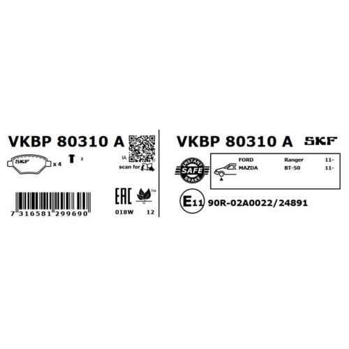 SKF Bremsbelagsatz, Scheibenbremse VKBP 80310 A