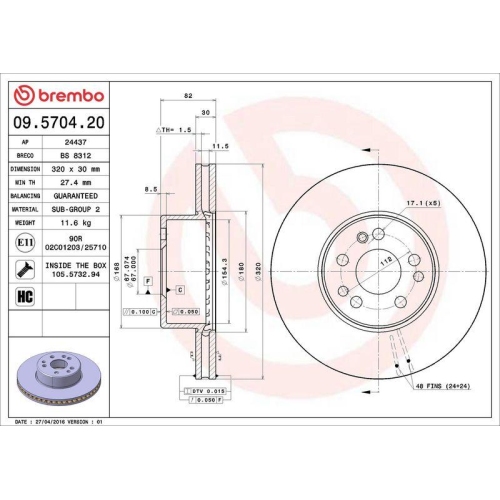BREMBO Bremsscheibe PRIME LINE 09.5704.20