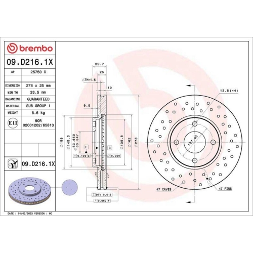 BREMBO Bremsscheibe XTRA LINE - Xtra 09.D216.1X