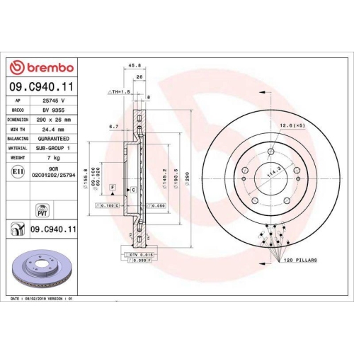 BREMBO Bremsscheibe PRIME LINE - UV Coated 09.C940.11