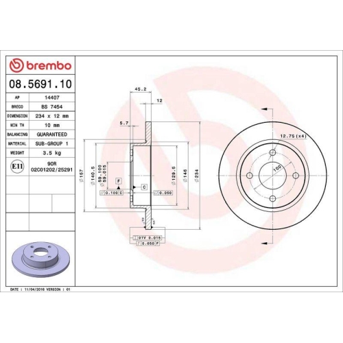 BREMBO Bremsscheibe PRIME LINE 08.5691.10
