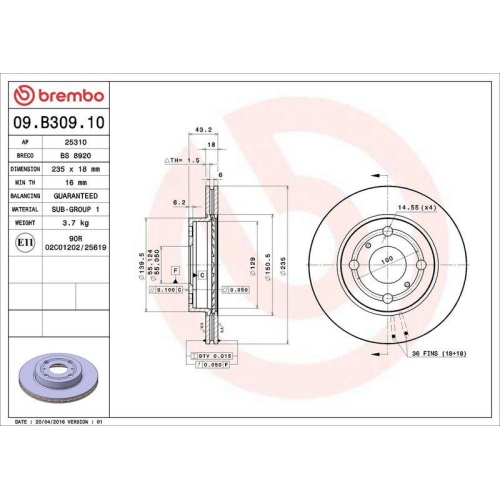 BREMBO Bremsscheibe PRIME LINE 09.B309.10