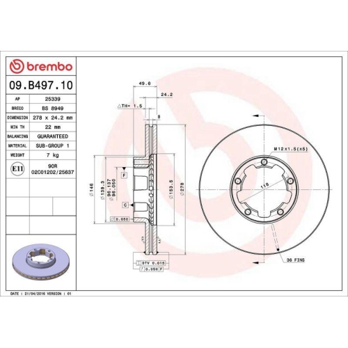 BREMBO Bremsscheibe PRIME LINE 09.B497.10