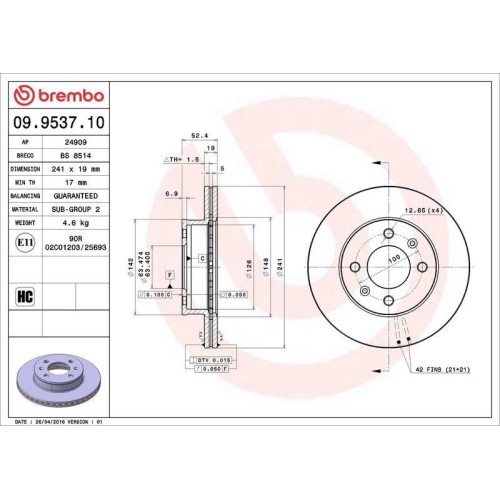 BREMBO Bremsscheibe PRIME LINE 09.9537.10