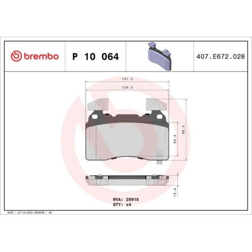 BREMBO Bremsbelagsatz, Scheibenbremse PRIME LINE P 10 064
