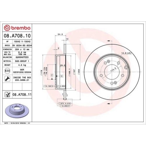 BREMBO Bremsscheibe PRIME LINE - UV Coated 08.A708.11