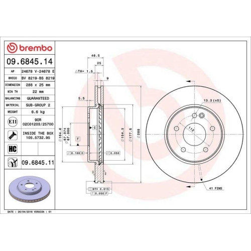 BREMBO Bremsscheibe PRIME LINE - UV Coated 09.6845.11