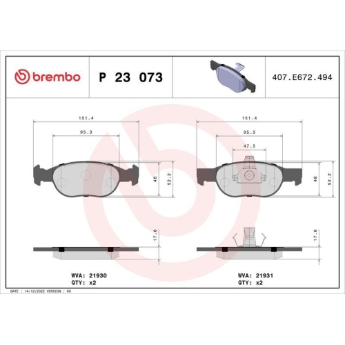 BREMBO Bremsbelagsatz, Scheibenbremse PRIME LINE P 23 073