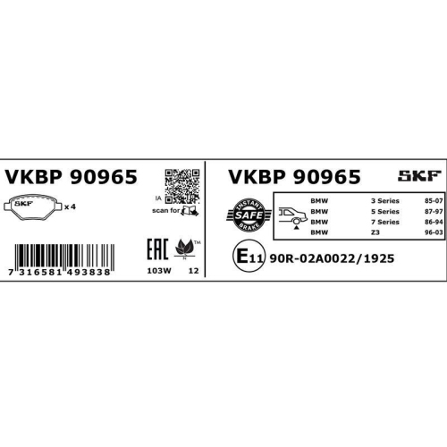 SKF Bremsbelagsatz, Scheibenbremse VKBP 90965