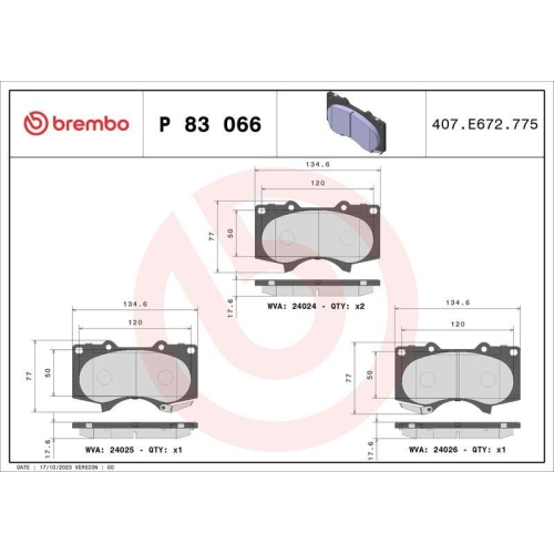BREMBO Bremsbelagsatz, Scheibenbremse PRIME LINE P 83 066