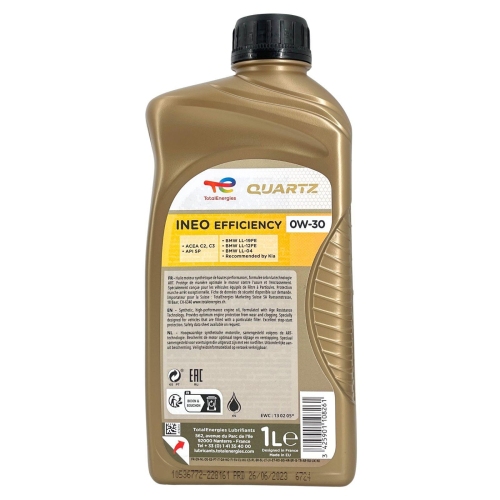 Motor&ouml;l Motoren&ouml;l Total Quartz Ineo Efficiency 0W-30 1 Liter Flasche 228161