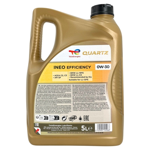 Motor&ouml;l Motoren&ouml;l Total Quartz Ineo Efficiency 0W-30 5 Liter Kanister 228694