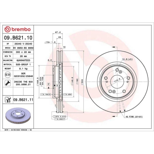 BREMBO Bremsscheibe PRIME LINE - UV Coated 09.B621.11