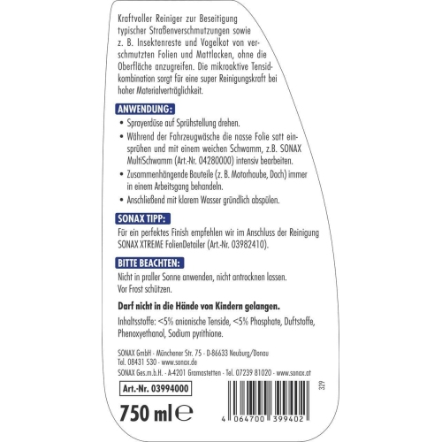 Folienreiniger SONAX XTRENE Folien Reiniger Mattlackreiniger 750ml