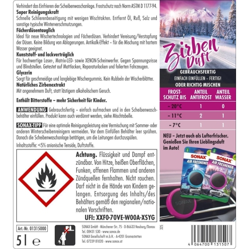 Antifrost + Klarsicht bis -20°C Zirbe 5L Frostschutzmittel SONAX 01315000