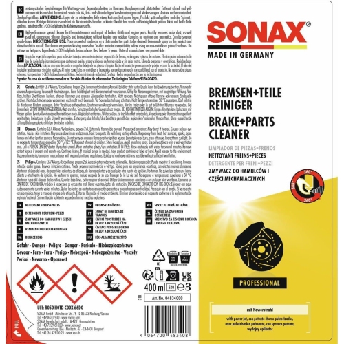 SONAX 400ml BREMSENREINIGER TEILEREINIGER ENTFETTER MONTAGEREINIGER acetonfrei