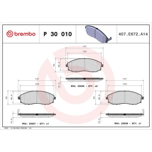 BREMBO Bremsbelagsatz, Scheibenbremse PRIME LINE P 30 010