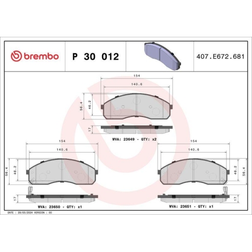 BREMBO Bremsbelagsatz, Scheibenbremse PRIME LINE P 30 012