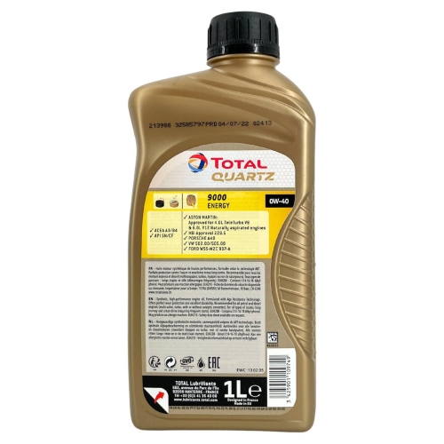 Motor&ouml;l Motoren&ouml;l Total Quartz 9000 Energy 0W-40 1 Liter Flasche 213988