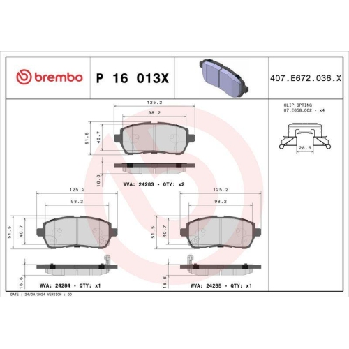 BREMBO Bremsbelagsatz, Scheibenbremse XTRA LINE P 16 013X