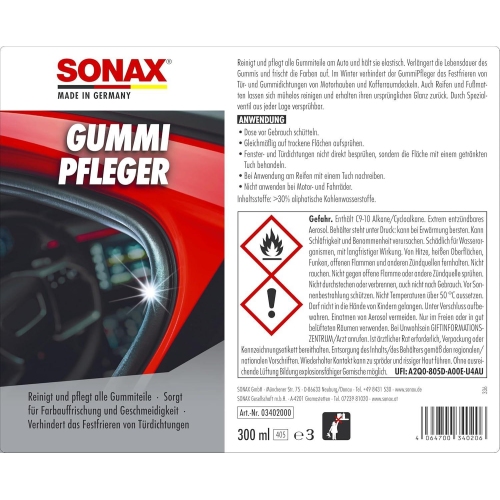 SONAX GummiPfleger Dichtungen Reifen Innenraum Pflege 300ml