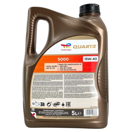 Motor&ouml;l Motoren&ouml;l Total Quartz 5000 15W-40 5 Liter Kanister 213677