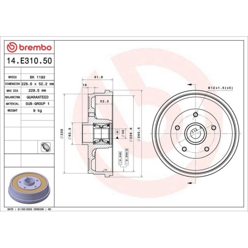 BREMBO Bremstrommel ESSENTIAL LINE - With Bearing Kit 14.E310.50