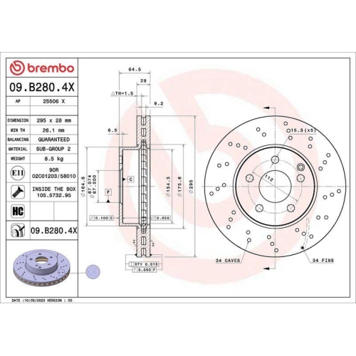 BREMBO Bremsscheibe XTRA LINE - Xtra 09.B280.4X