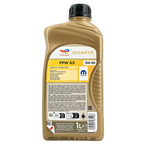 Motor&ouml;l Motoren&ouml;l Total Quartz Mopar FPW03 5W-30 1 Liter Flasche 235958