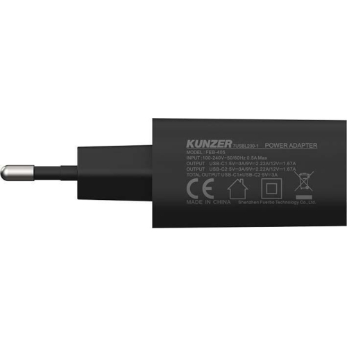 USB-Steckernetzteil 230V, 50-60Hz, 20W, 0.8A Kunzer 7USBL230-1