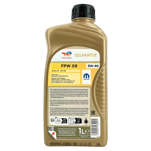 Motor&ouml;l Motoren&ouml;l Total Quartz Mopar FPW09 5W-40 1 Liter Flasche 235954