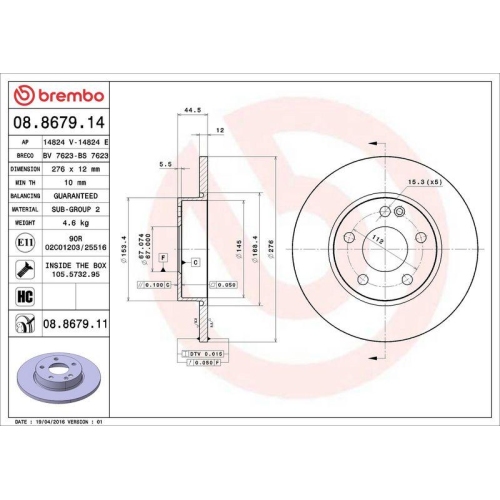 BREMBO Bremsscheibe PRIME LINE - UV Coated 08.8679.11