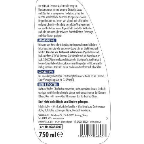 2x SONAX XTREME Ceramic Quick Detailer 750ml Hochglanz Keramik Lack 02684000