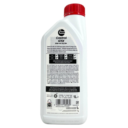Motor&ouml;l Castrol GTX 10W-40 A3/B4 Fiat Mercedes Renault VW 501 01 505 00 1 Liter