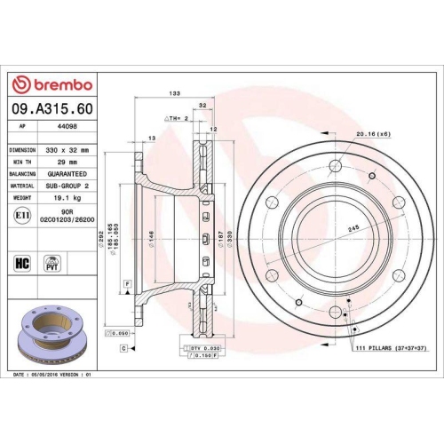 BREMBO Bremsscheibe PRIME LINE 09.A315.60