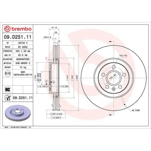 BREMBO Bremsscheibe PRIME LINE - UV Coated 09.D251.11