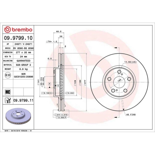 BREMBO Bremsscheibe PRIME LINE - UV Coated 09.9799.11