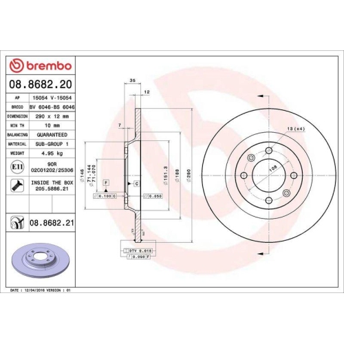 BREMBO Bremsscheibe PRIME LINE - UV Coated 08.8682.21
