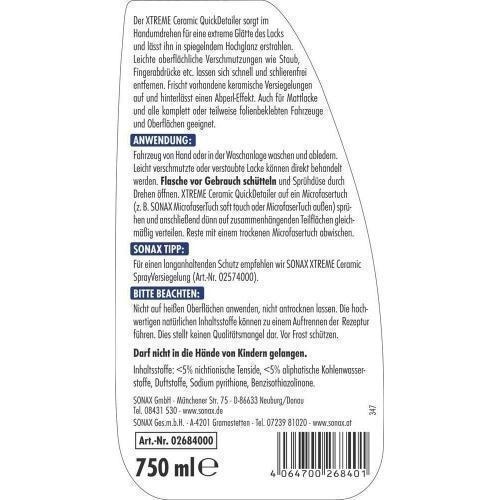 3x SONAX XTREME Ceramic Quick Detailer 750ml Hochglanz Keramik Lack 02684000