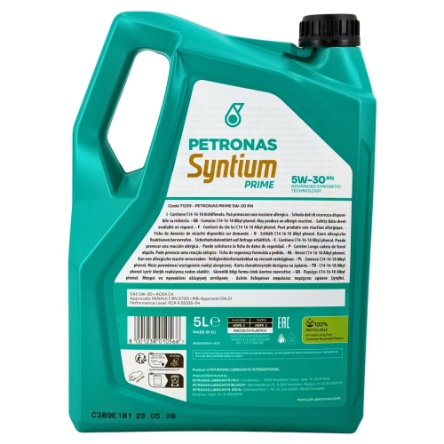 Motor&ouml;l Motoren&ouml;l PETRONAS SYNTIUM PRIME RN 5W-30, 5 Liter Kanister 71239M12EU