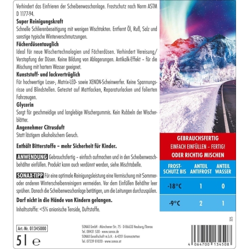 ANTIFROST KLARSICHT -18° SCHEIBENKLAR SCHEIBENREINIGER 5L 01345000 SONAX