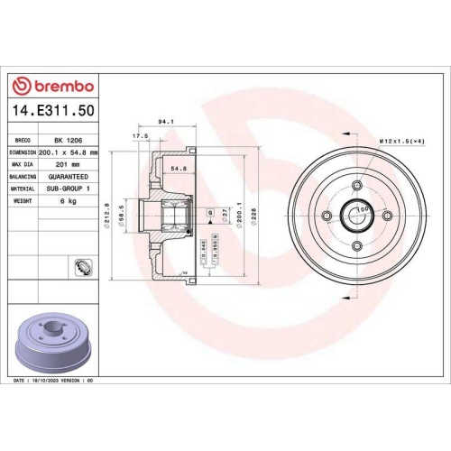 BREMBO Bremstrommel ESSENTIAL LINE - With Bearing Kit 14.E311.50