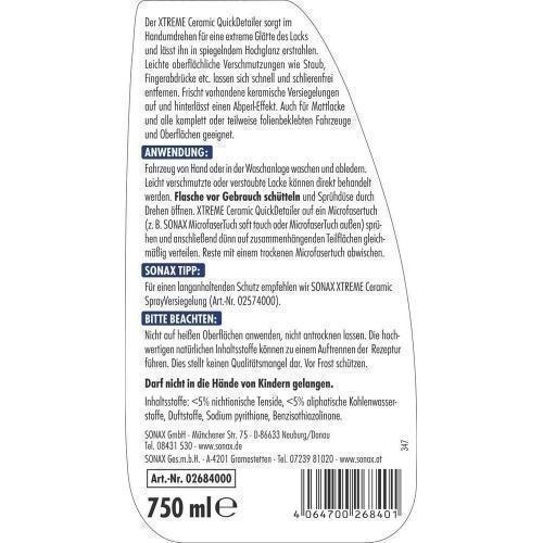 4x SONAX XTREME Ceramic Quick Detailer 750ml Hochglanz Keramik Lack 02684000