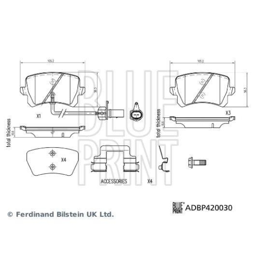 BLUE PRINT Bremsbelagsatz, Scheibenbremse ADBP420030